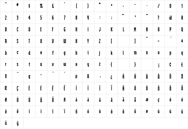 Modula Heavy Character Map