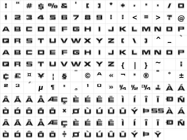 Millenium BdEx BT Bold Extended Character Map Millenium BdEx BT Bold Extended Character Map