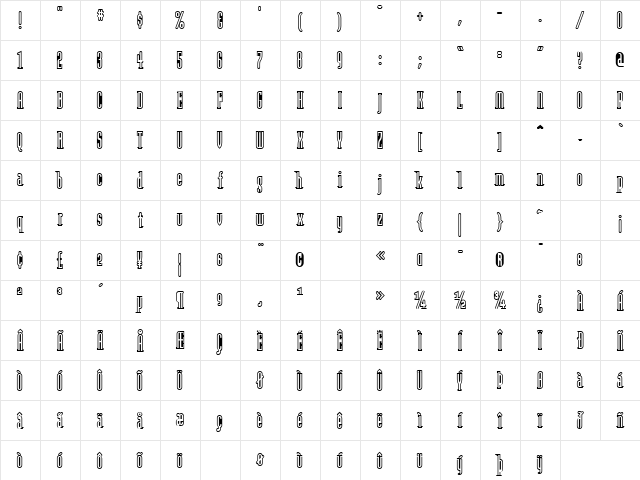 ModulaOutlined Regular Character Map