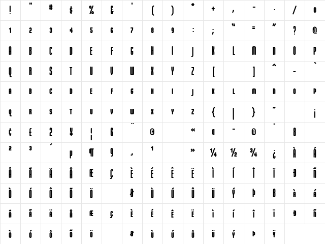 Modula Medium Character Map