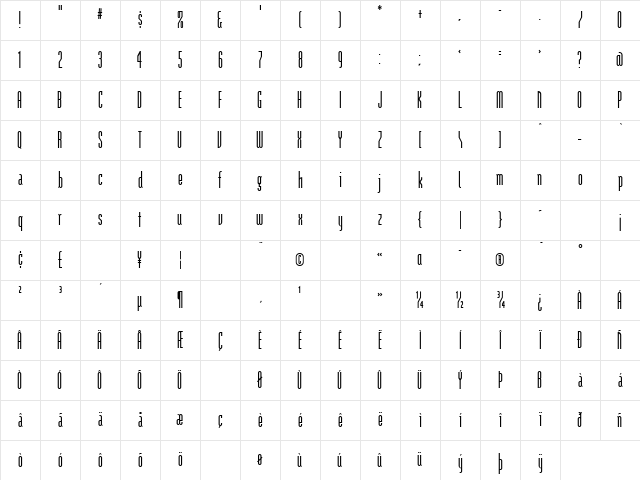 ModulaTall Regular Character Map ModulaTall Regular Character Map