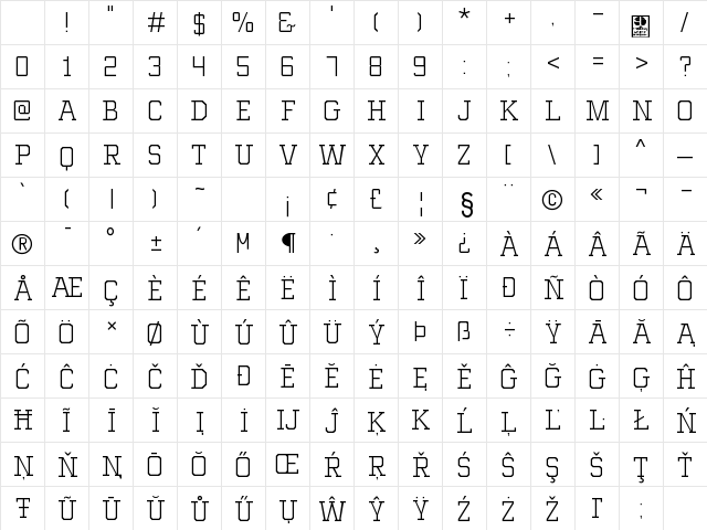 MIXIVA-THIN demo Regular Character Map MIXIVA-THIN demo Regular Character Map