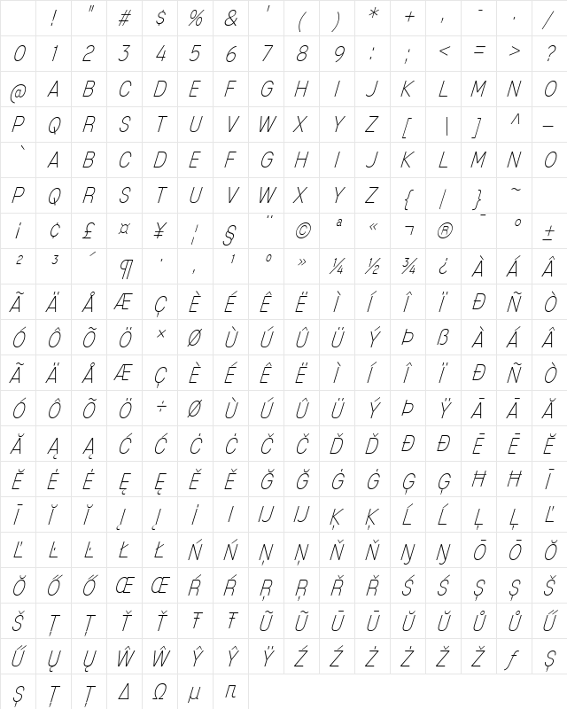 Mixolydian Titling ExtraLight Italic Character Map Mixolydian Titling ExtraLight Italic Character Map