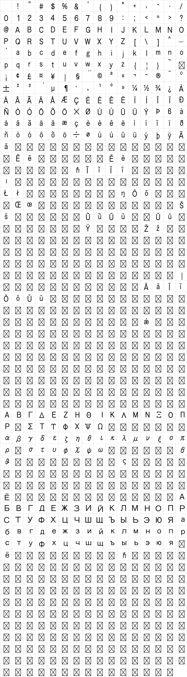 A-OTF MainichiNewspapersG Pro L Character Map
