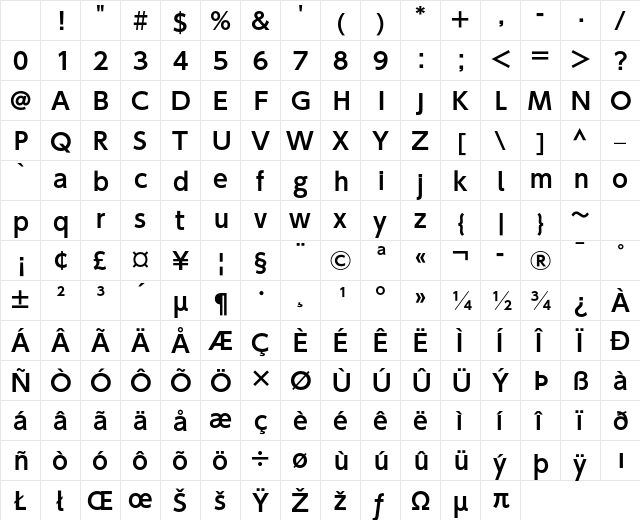 MO ClearTone SG DemiBold Character Map