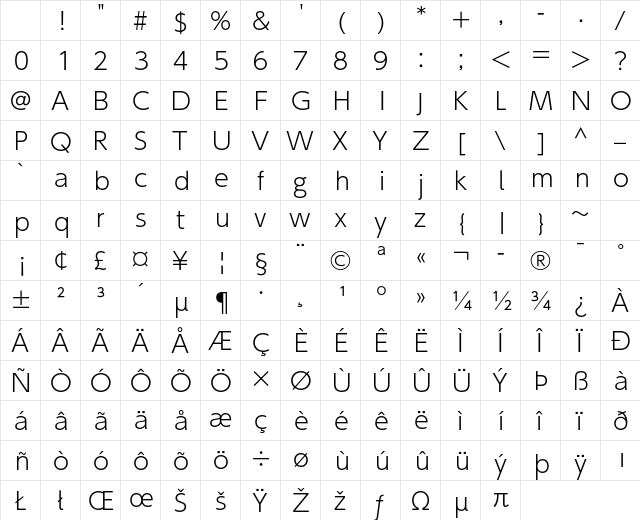 MO ClearTone SG Light Character Map