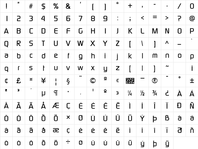 Modaerne normal Character Map