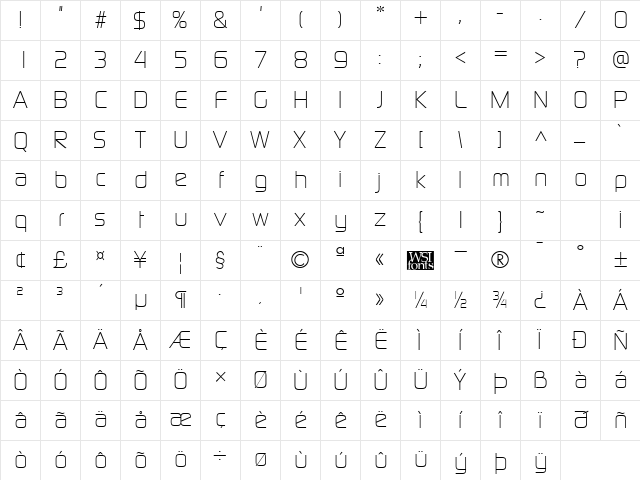 ModaerneLight Regular Character Map