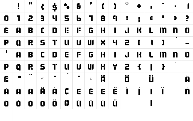 Modsten Bold Character Map