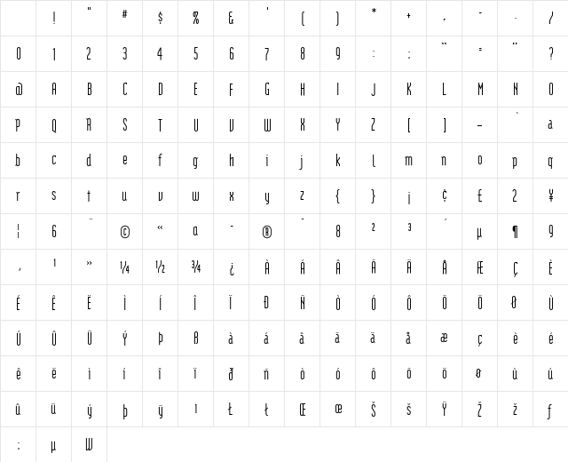 Modula Medium Character Map Modula Medium Character Map