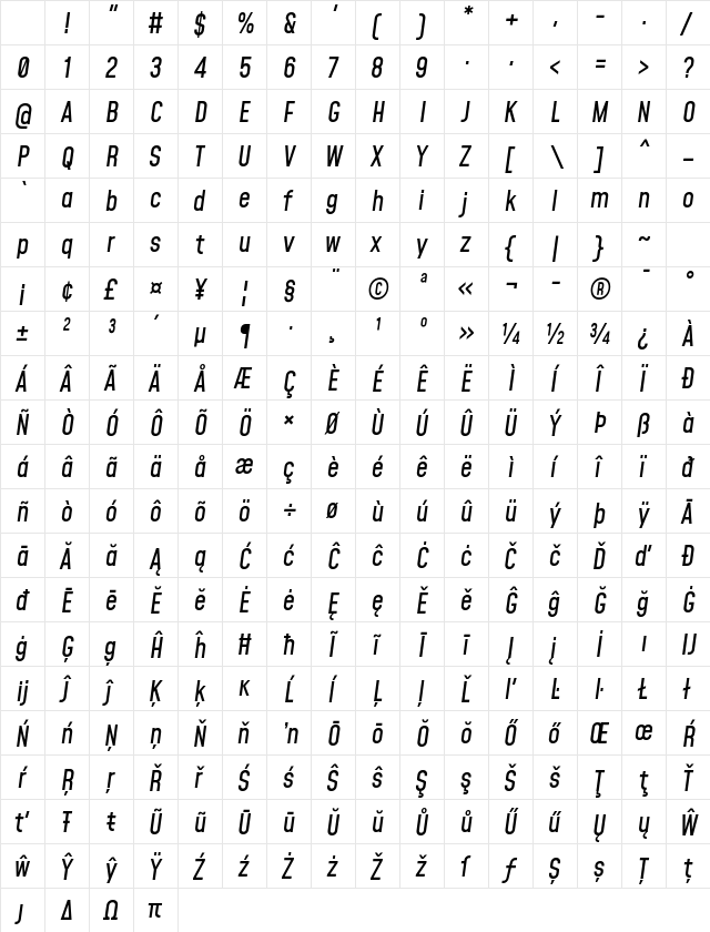 Mohave Medium Italic Character Map