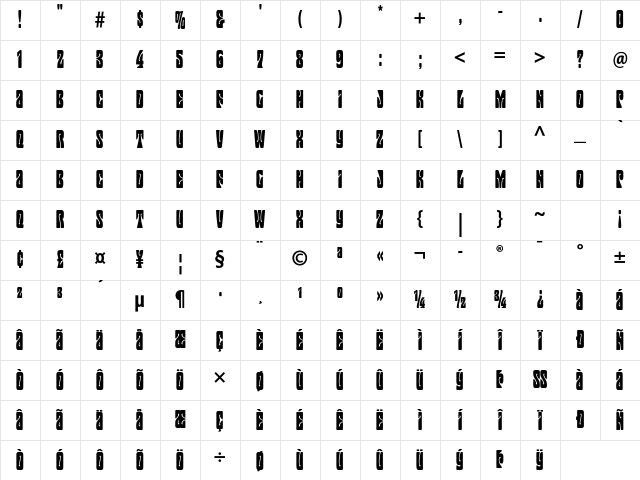 Mojo Std Regular Character Map