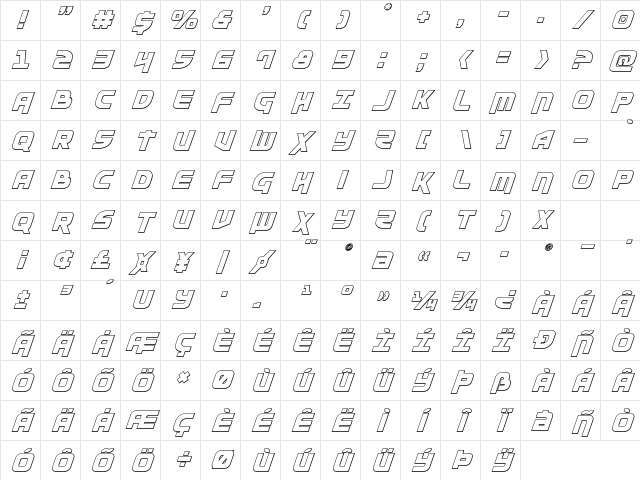 Moltors Outline Italic Outline Italic Character Map