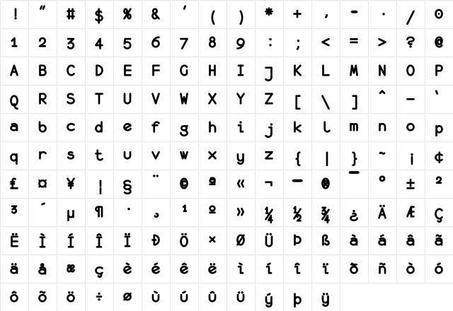 Monofurbold Nerd Font bold Character Map