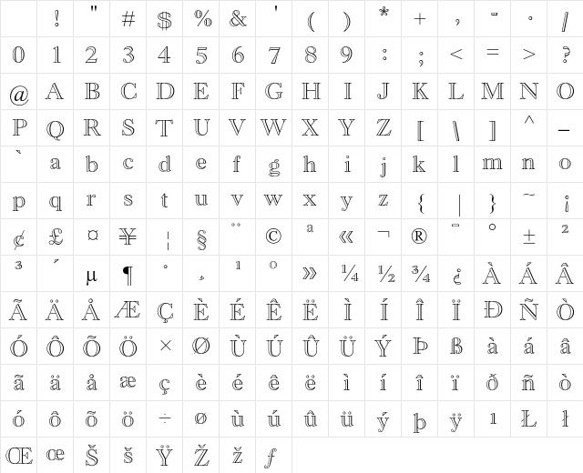 Monotype Old Style MT Bold Outline Character Map Monotype Old Style MT Bold Outline Character Map