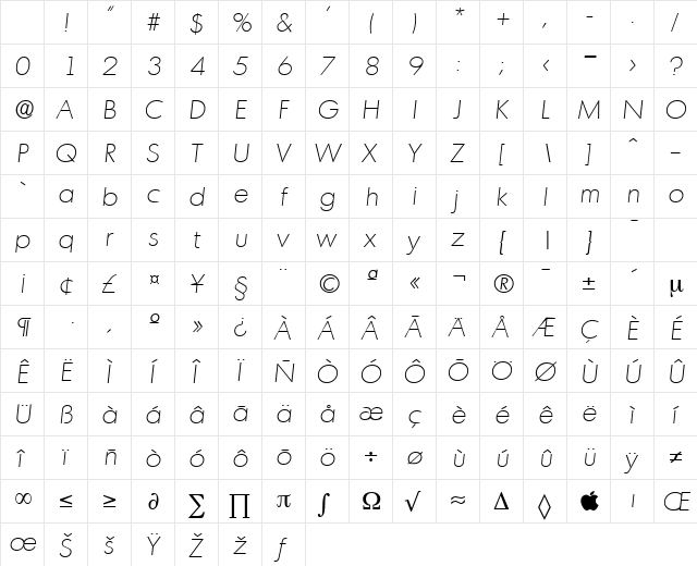 Montreal-Serial-ExtraLight RegularItalic Character Map