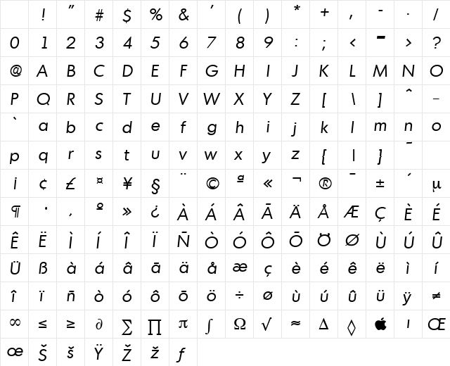 Montreal-Serial RegularItalic Character Map