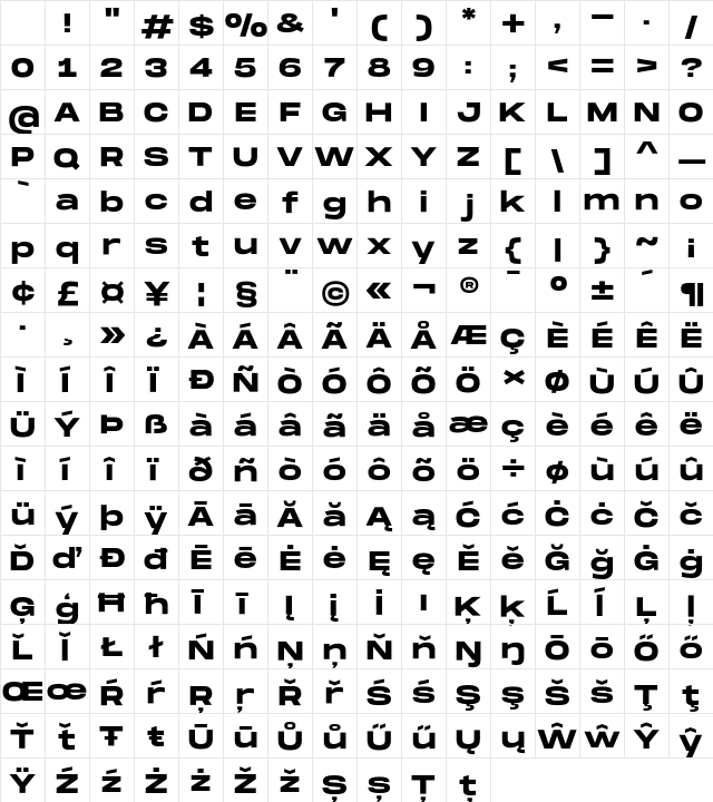 Monument Extended Bold Character Map