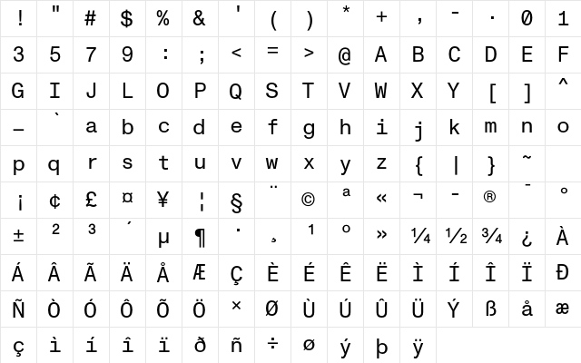 Monument Grotesk Mono Cd Regular Character Map
