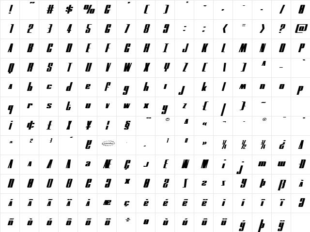 MOON Runner Extra-expanded Italic Extra-expanded Italic Character Map