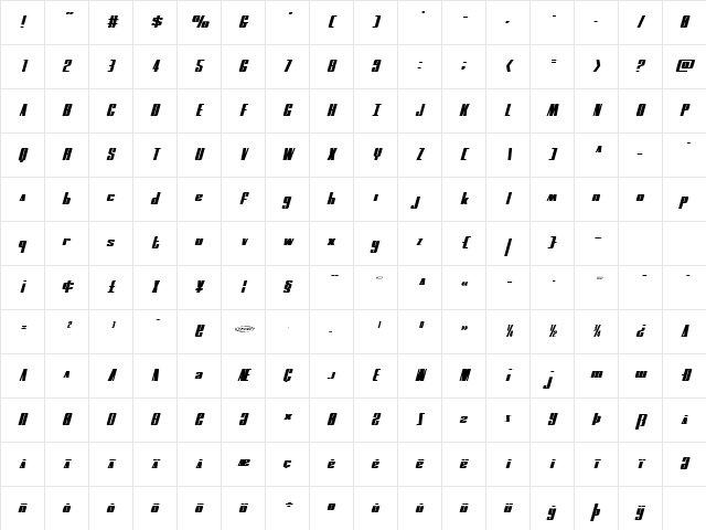 MOON Runner Extra-Squat Italic Italic Character Map