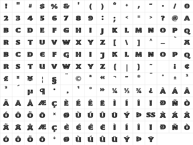 Moonglow Bold Extended Character Map