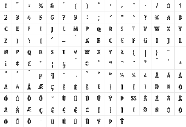 Moonglow Semibold Condensed Character Map