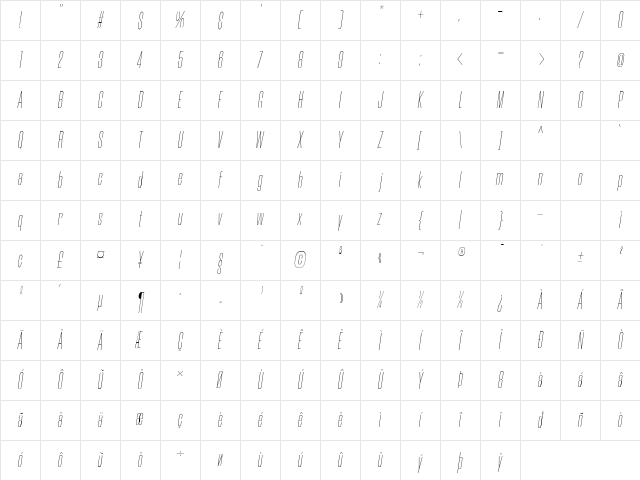 Morganite Thin Italic Character Map