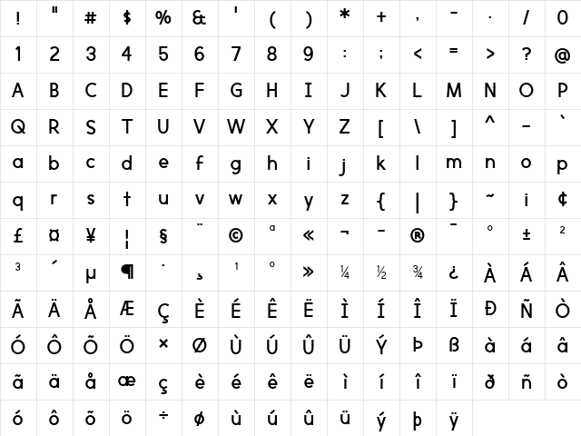 Morningtype Bold Character Map