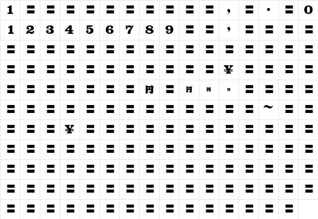 MOSuuji H B FDn Character Map