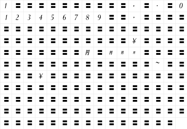 MOSuuji H B FIn Character Map