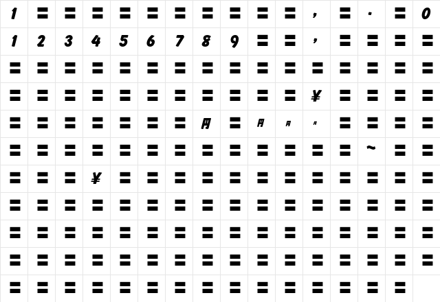 MOSuuji H B GDn Character Map