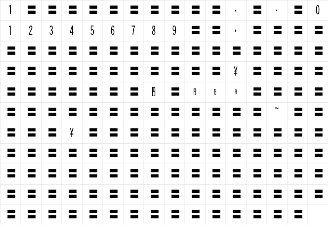 MOSuuji H B JGn Character Map