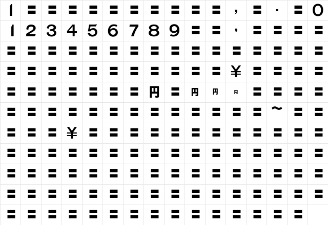 MOSuuji H C EAn Character Map