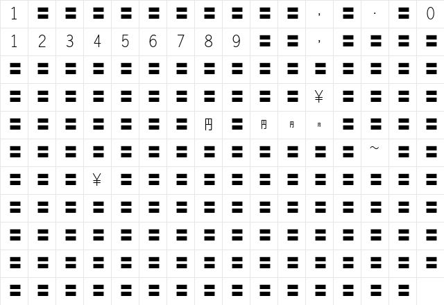 MOSuuji H D BDn Character Map