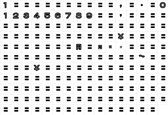 MOSuuji H D DDn Character Map