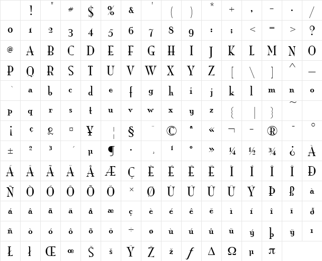 Mona Lisa Solid OS ITC TT Regular Character Map