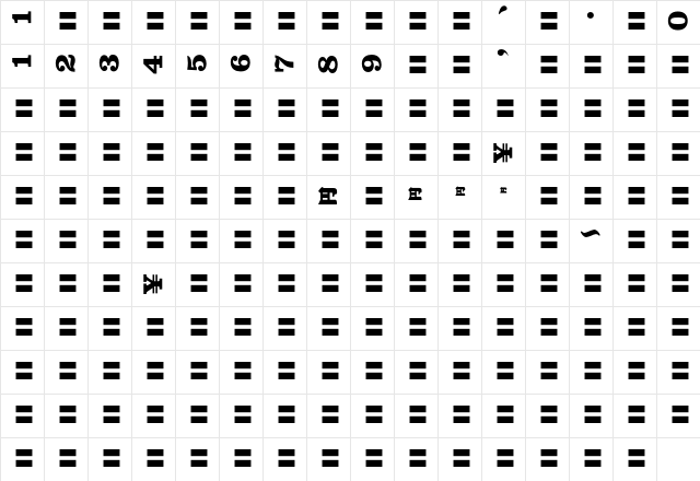 MOSuuji V B FDn Character Map