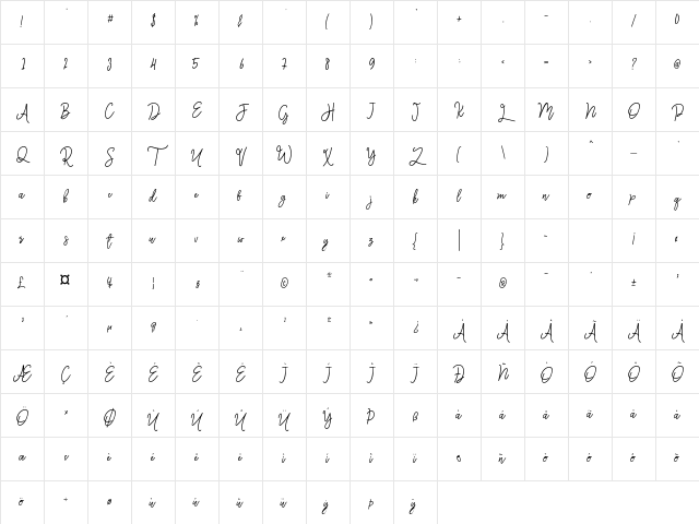 Monalisa Monoline Script Regular Character Map