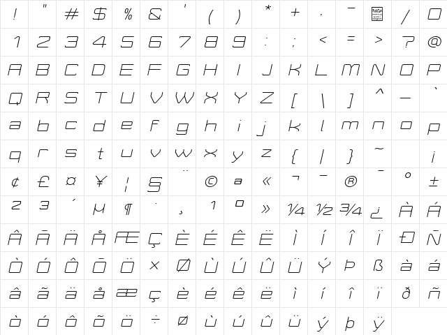 Move-X Light Italic Character Map Move-X Light Italic Character Map