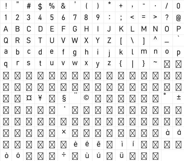 MP ARUDJingxiheiGb4 DB Character Map