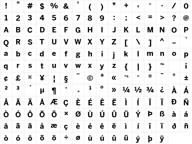 MP FBBentonSans Bold Character Map