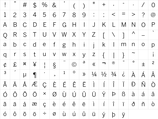 MP FBBentonSans Book Character Map