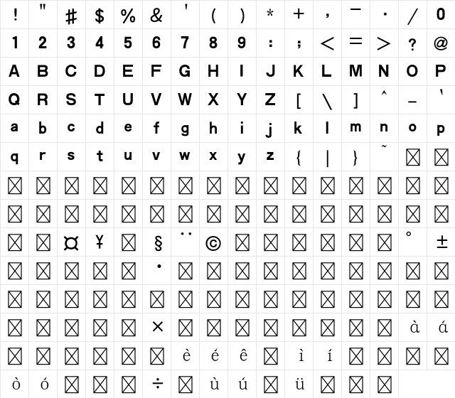 MP HYDaHeiTiGb4 Bold Character Map
