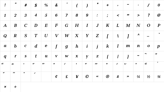 MP DBKomol Bold It Character Map