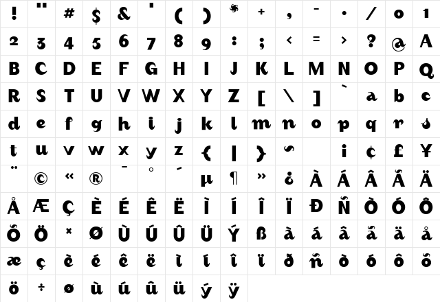 August Bold Character Map