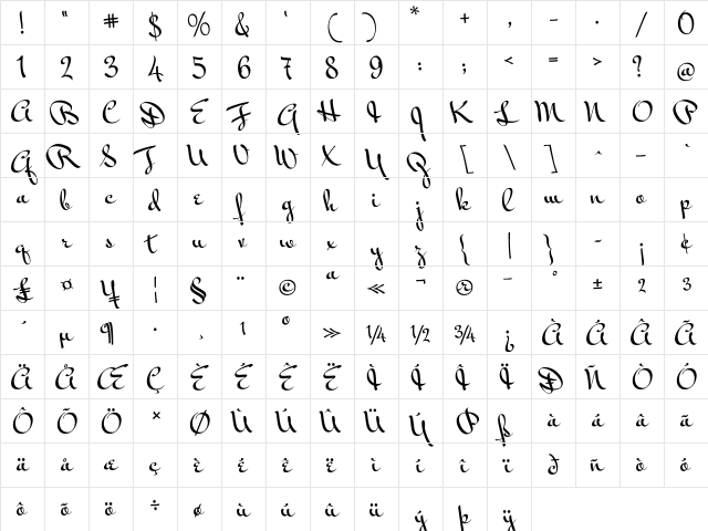 Mr Bedfort Regular Character Map