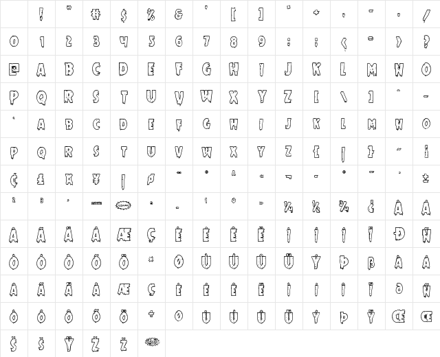 Mrs. Monster Bold Outline Regular Character Map Mrs. Monster Bold Outline Regular Character Map