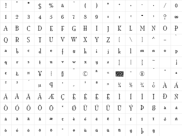 MonarchEngraved Regular Character Map