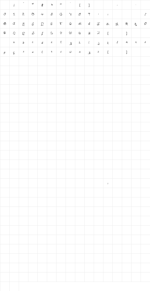 MTF Dreamie Regular Character Map